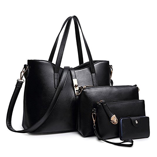 SIFINI Women Fashion PU Leather Handbag Shoulder Bag Purse Card Holder 4pcs Set Tote Handbag