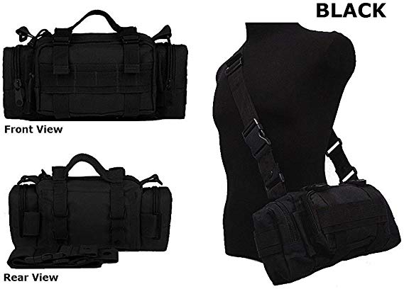 Ultimate Arms Gear Stealth Black Heavy Duty Combat Multi-Functional Equipment Survival Assault Transport Medium Deployment Compatible Pistol Gun Camera Electronic Devices Bag with Adjustable Slip Shoulder Detachable Length Straps MOLLE Modular PALS Attachment System Shooting Range Military Army Patrol Paintball Hunting Camping Law Enforcement Travel Vacation Heavy Duty Patrol Gear Pack DB4