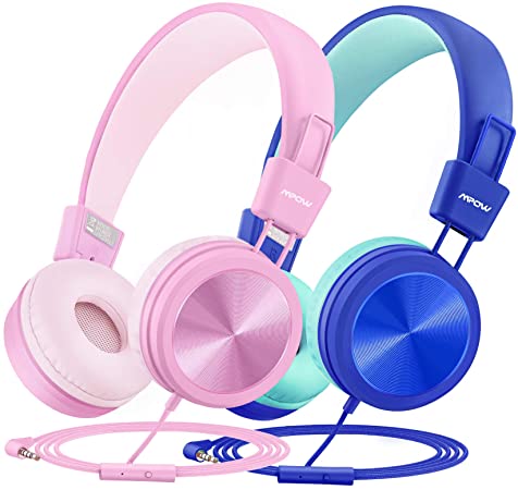 Mpow CH8 Kids Headphones with Microphone 2 Pack, Wired On Ear Headphones for Kids with 91dB Volume Limit, Online Schooling Headsets with Sharing Splitter for Boys Girls Children School Travel