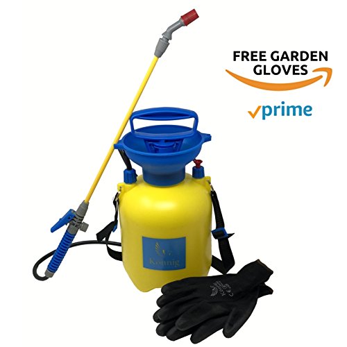 Könnig Lawn and Garden Sprayer 1 gallon - Portable Pump Pressure Weed Killer with Nozzle for Water, Pesticides, Chemicals - 1 FREE Pair of One-size Garden Gloves