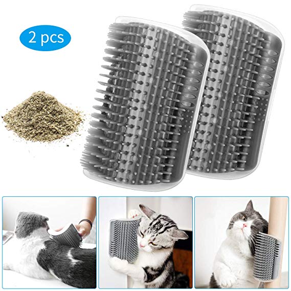 Qisiewell 2Pack Cat Self Groomer with Catnip Pouch, Cats Corner Massage Comb Grooming Brush Tool Toy for Kitten