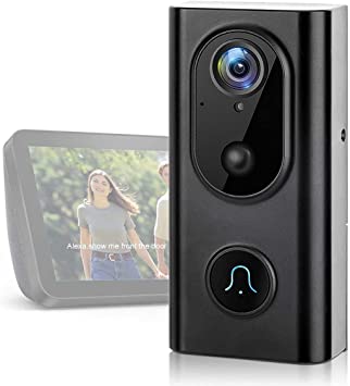 Video Doorbell WiFi Wireless Doorbell Camera[Upgrade][Work with Alexa] IP5 Waterproof HD 1080P WiFi Security Camera Real-Time Video for iOS&Android Phone (Black)