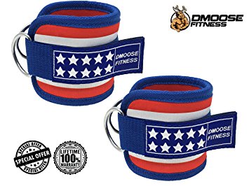 Ankle Straps for Cable Machines by DMoose Fitness - Strong Velcro, Double D-Ring, Adjustable Comfort fit Neoprene - Premium Ankle Cuffs to Enhance Abs, Glute & Leg Workouts