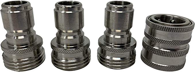 MTM Hydro Stainless Steel Garden Hose Quick Connect Garden Hose Connector Kit 3/4 Inch Solid Stainless Steel Fittings - Great for Pressure Washers and Home Use