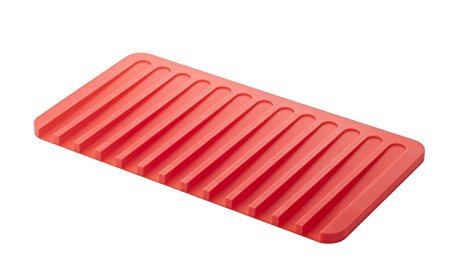 Talented Kitchen Self Draining Silicone Drying Mat. 15 x 8 Inches Dish and Glassware Sloped Board Silicone Tray in Red. Anti-Bacterial, Dish Washer Safe. Heat Resistant Trivet