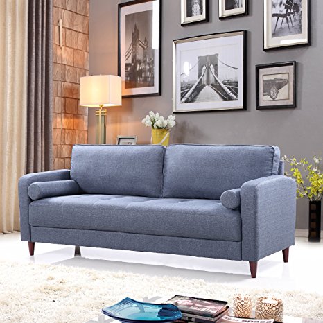 Mid Century Modern Linen Fabric Living Room Sofa (Dark Blue)