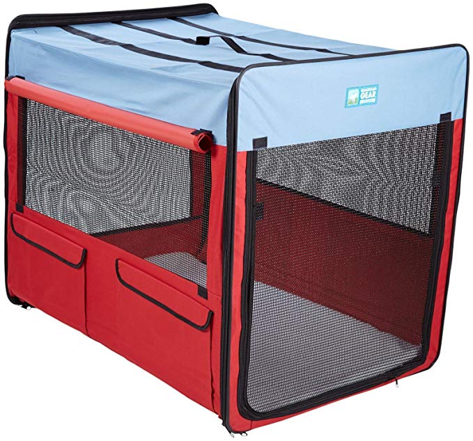 Guardian Gear ZA420 42 Collapsible Folding Soft Portable Dog Crate XL for Extra Large Breed Dogs-Red/Blue
