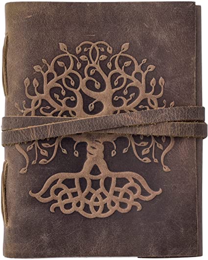 Genuine Leather Journal Notebook, Unlined 120 Pages, Handmade Leather Bound Daily Sketch Note Pad (Tree of Life (8" x 6"))
