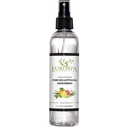 EuroSpa Aromatics Pure Eucalyptus Oil ShowerMist and Steam Room Spray, All-Natural Premium Aromatherapy Essential Oils - Citrus Infused, 8oz