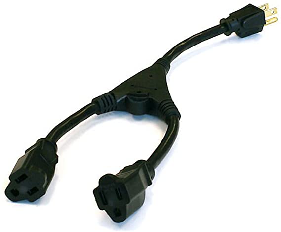 Monoprice Power Cord Splitter Cable - 14inch | 10A, 16AWG (NEMA 5-15P to 2X NEMA 5-15R)