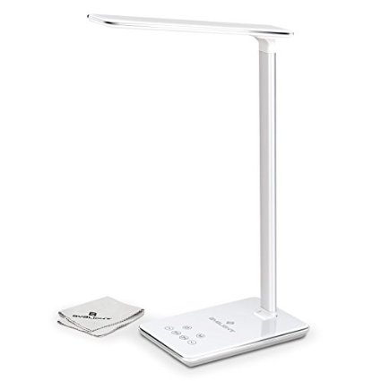 BYB Dimmable LED Desk Lamp Eye-caring Table Lamp, Flexible Arm, Stepless Dimming Touch Control, 4 Lighting Modes, 1-Hour / 2-Hour Auto Timer, 5V / 2A USB Charging Port, 5W (White)