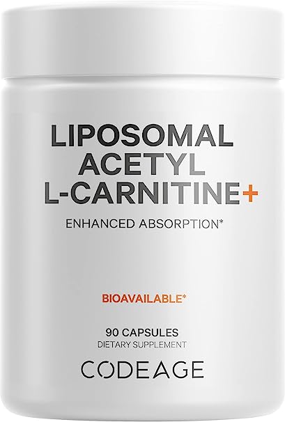 Codeage Liposomal Acetyl-L-Carnitine 500mg Supplement, 3-Month Supply - Liposomal ACL for Enhanced Absorption - Energy, Healthy Brain, Cognitive Support - 1 Capsule a Day, Vegan, Non-GMO, 90 Capsules