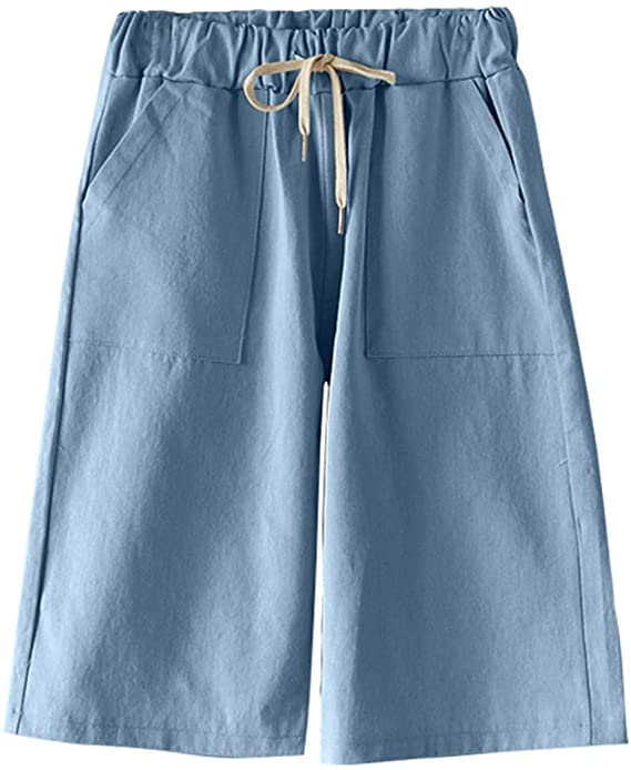 Vcansion Women's Casual Elastic Waist Summer Drawstring Cotton Bermuda Shorts with Pockets