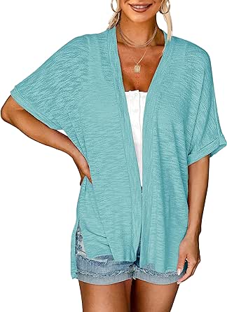 MEROKEETY Womens 2024 Summer Lightweight Cardigan Short Sleeve Open Front Casual Loose Cover Ups