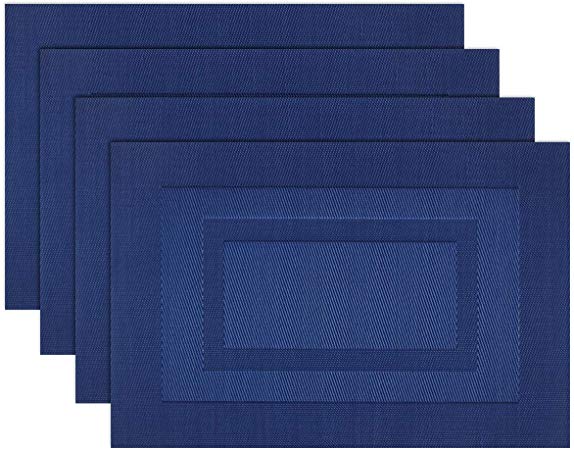pigchcy Placemats,Washable Vinyl Woven Table Mats,Elegant Placemats for Dining Table Set of 4 (18X12 inch, Navy Blue)