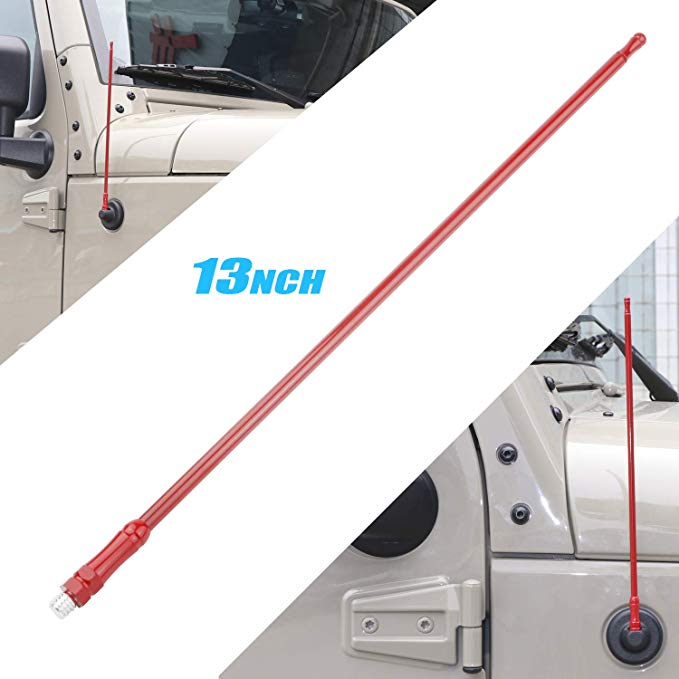 Antenna Compatible with Jeep Wrangler JK JKU JL Rubicon Sahara (2007-2019) 7/13 inches Aluminum Antenna Replacement | Designed Optimized FM/AM Reception (Red, 13 inch)