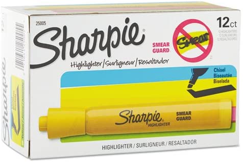 Sharpie Accent Tank Highlighters, Chisel Tip,Yellow, 36-Count