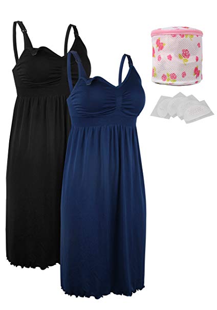 iLoveSIA 2pack Women's Seamless Maternity Breastfeeding Nursing Dress with Build-in Bra