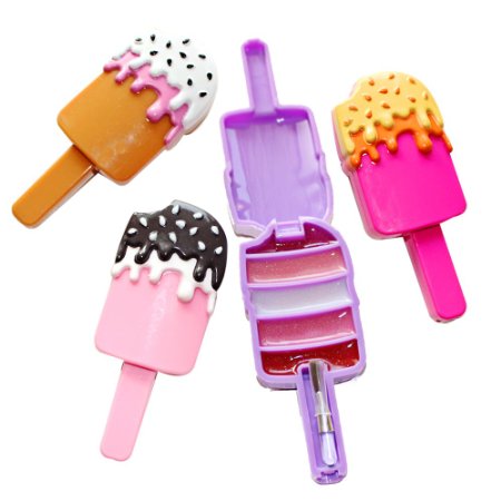 Jalousie Novelty Ice Cream Lip Gloss 4 Piece with Brush Girls Birthday Party Favors FDA Approved