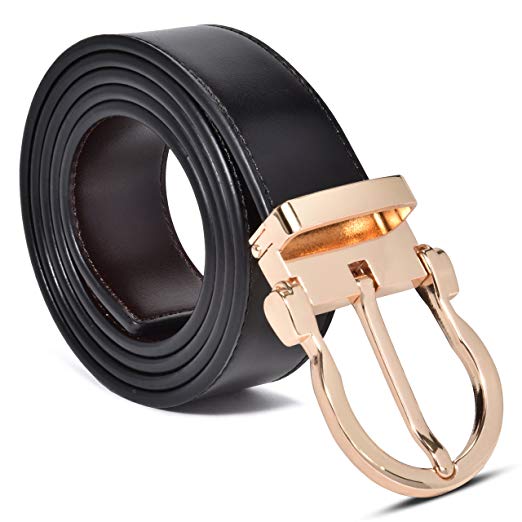 Men’s 100% Leather Belt, Reversible Black-Brown, Mark Fred Designer Dress Belt
