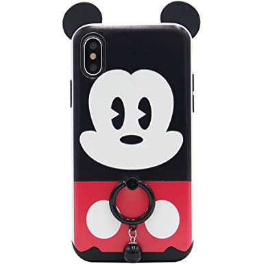 iPhone X Case, MC Fashion [Ring Grip & Kickstand Series] [Dual-Layer] Hard PC Outer   Soft TPU Inner Cute Cartoon Minnie and Mickey Mouse Ears Protective Case for iPhone X (2017) (#6)