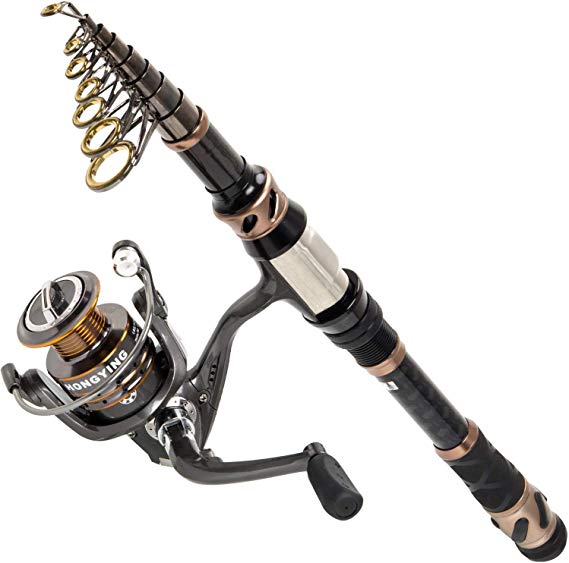 PLUSINNO Fishing Rod and Reel Combos - Carbon Fiber Telescopic Fishing Pole - Spinning Reel 12  1 Shielded Bearings Stainless Steel BB