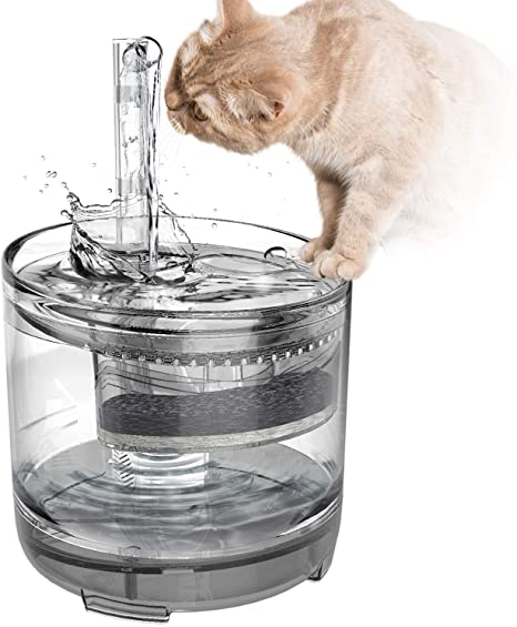 Panadoo Cat Water Fountain, 1.5L Clear Automatic Water Dispenser for Pet Drinking Fountain, Dog Water Dispenser, Ultra Quiet, Adjustable Water Flow, Activated Carbon with 2 Replaceable Filters