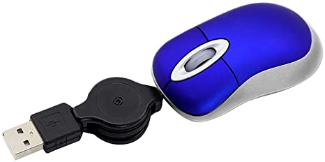 Mini USB Retractable Mouse, Small Tiny Travel Optical Mouse USB Wired Mouse with Retractable Cable (2.3-Foot), 1600DPI Compact Mouse Great for Travel & Laptop Tablet PC(Blue)