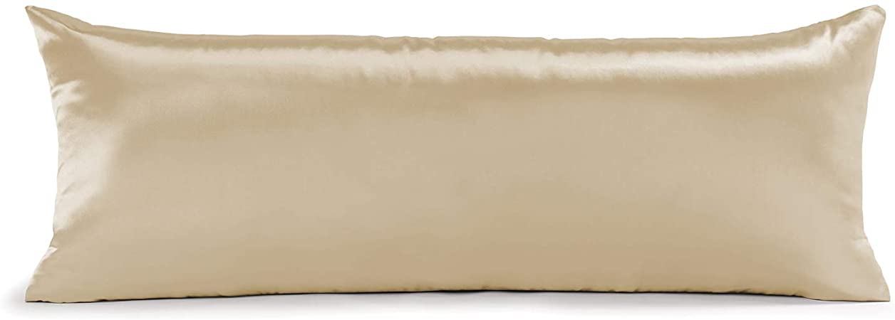 Satin Body Pillow Case 20 x 54 Inches - Silky Long Cooling Body Pillow Covers for Adults and Pregnant Women, Champagne Satin Pillowcase for Body Pillow with Hidden Zipper