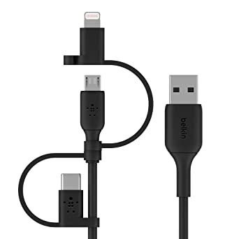 Belkin Universal Cable (3-in-1 USB-C, Lightning, Micro-USB Charging Cable) Charge Smartphones, Tablets, Power Banks and More (3.3ft/1m)