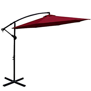 ABCCANOPY Patio Umbrellas Cantilever Umbrella Offset Hanging Umbrellas 10 FT Outdoor Market Umbrella with Crank & Cross Base for Garden, Deck, Backyard, Pool and Beach, 12  Colors,(Burgundy-2)