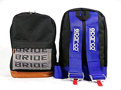 Kei Project Bride Racing Backpack Brown Bottom with SPR Harness Straps (Blue)