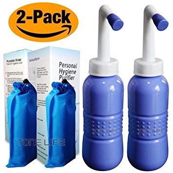 2PCS-Pack Handheld Personal Bidet - Portable Bidet Sprayer- Hand Bidet for Travel Bidet Bottle Easy-to-use with Travel Bag, 450 ml Capacity, and Angled Nozzle Spray,English Maunal (Blue)
