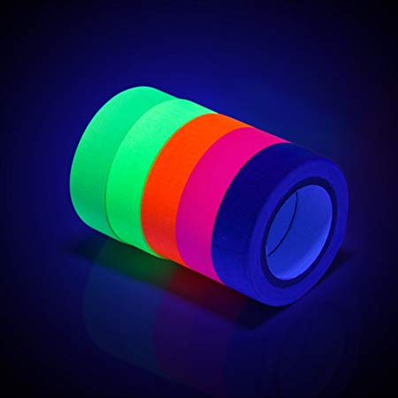 Blacklight Tape, OPPSK Fluorescent Tape Glow in The Dark Party Supplies Matte Finish 5 Pack / 0.6 in x 16.4 feet
