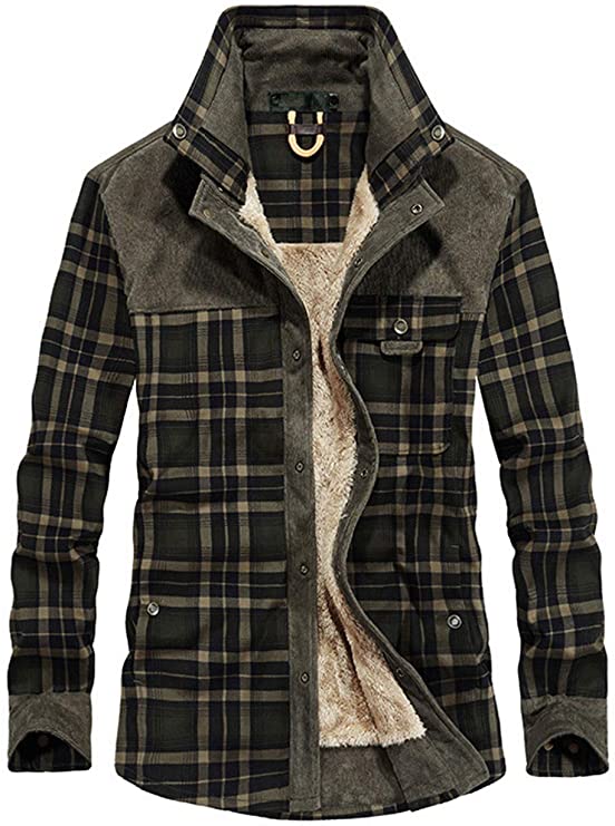 Haellun Men's Long Sleeve Sherpa Lined Shirt Jacket Flannel Plaid Fleece Coats