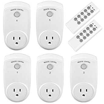 Oittm Wireless Remote Control Outlet Switch Electrical Light Switch Newest Version with a 100-feet Range 5 Outlet Receivers with 2 Remote Transmitters for Household Appliance(Batteries Included)