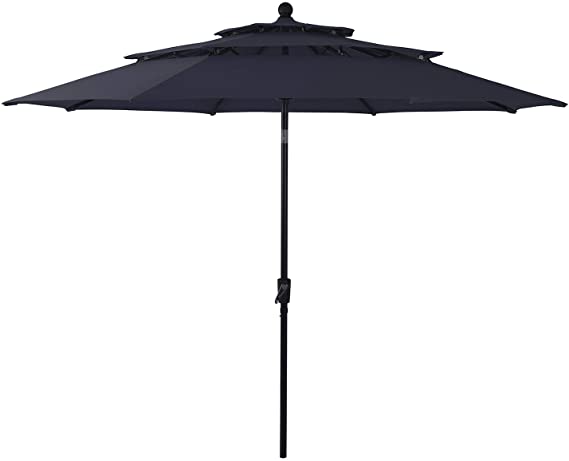 Sophia & William 10ft 3 Tier Auto-tilt Patio Umbrella Outdoor Double Vented Umbrella with Crank,Navy