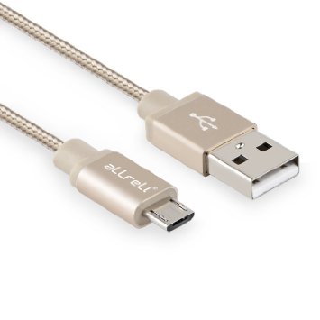 aLLreLi 3.3ft [Heavy Duty] Micro USB Charging & Sync Data Braided Cable for Samsung Galaxy S6 Edge Plus / S5 / S4, Note 5 / 4, Tab S, HTC One M9, Nexus 7 / 9 / 10, Nokia Lumia and More - Gold