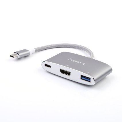Lumsing Type C USB 3.1 Hub USB-C to USB 3.0/ HDMI/ Type C Female Charger Adapter with 3840*2160P@30HZ UHD video transmission for New Macbook ,Google Chromebook Pixel, 2015 Macbook 12 Inch Laptop(Grey)