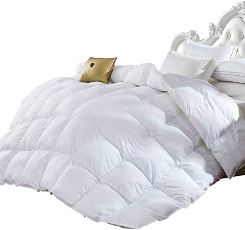 Full Size, Luxury 1200 Thread Count Year Round Super Soft 100% Egyptian Cotton White Down Alternative Comforter Duvet, White Solid, 750 Fill Power, 50 Oz Fill Weight