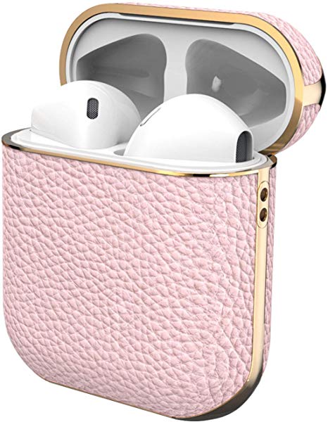 GAZE Leather Airpods Case, Protective Shockproof Portable Cover Skin Special Leather Case Compatible for Airpods 1&2 [Front LED Not Visible] [Support Wireless Charging] - Pink