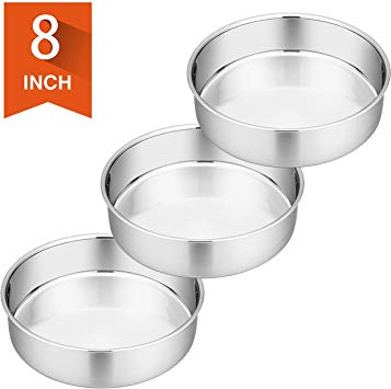 8 Inch Cake Pan Set of 3, P&P CHEF Stainless Steel Round Baking Pans Layer Cake Pans Tin Set, Fit Oven/Pots/Pressure Cooker, Non Toxic & Heavy Duty, Dishwasher Safe