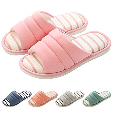 Shevalues Women's Soft Indoor Slippers Open Toe Cotton Memory Foam Slip on Home Shoes House Slippers