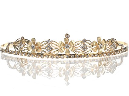 Bridal Wedding Tiara Crown With Gold Flowers 4652G5