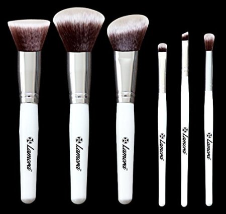 Blush Brush Set - Professional Makeup Kit with 6 Essential Face and Eye Makeup Brushes - Kabuki Eyeshadow Powder Foundation Eyeliner - Synthetic Bristles of Premium Quality for Airbrushed Finish - Available in White and Black