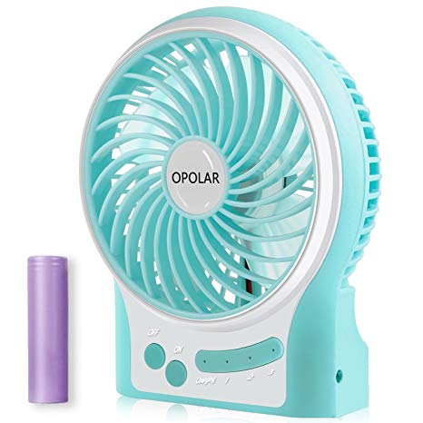 OPOLAR Battery Operated Desk Fan with Large Capacity of 3350mAh, Max. 15 Hrs Per Charge, Strong Wind, 3 Speeds, Portable, Rechargeable, Quiet, USB Powered, Perfect for Outdoor or Office and Home