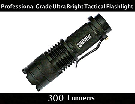 NEW Professional Grade Ultra Bright Tactical Flashlight 300 Lumen LED Water Resistant Zoomable Spotlight Best Tool For Boy Scouts Bugout Bag Power Outage Great Camping Lantern Outdoor Survival Gear