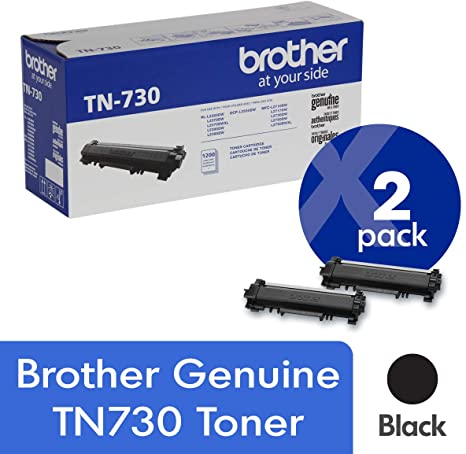 Brother Genuine TN730 2-Pack Standard Yield Black Toner Cartridge with Approximately 1, 200 Page Yield/Cartridge