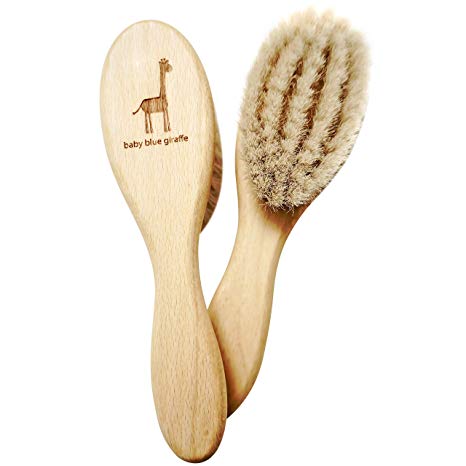 Super Soft Baby Hair Brush by baby blue giraffe: 100% Made in Germany from All Natural Beech Wood and Goat Hair