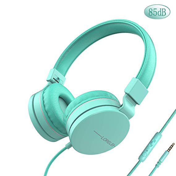 LORELEI L-01 Wied Kids Headphones Children Girls Boys Teens 85DB Volume Limiting with Mic and 3.5mm Socket Compatible Cellphone ipad comptuer MP3/4 (Mint Green)